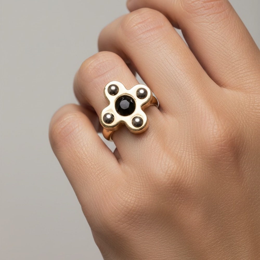 Louis Vuitton Gold and Black Love Letter Ring